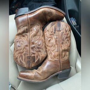 Laredo Men’s Brown Leather Western Cowboy Boots Square Toe Size 9.5 EW Wide